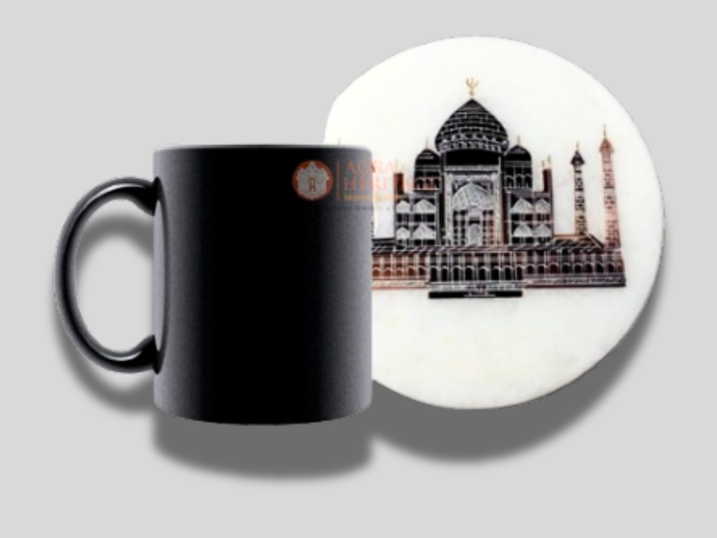 White Round Marble Coaster Set Taj Mahal Floral Gifts Decor